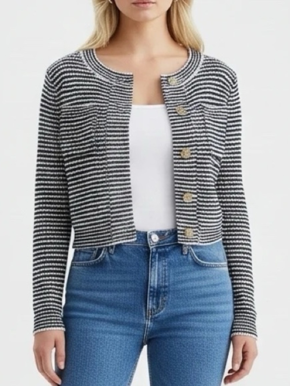 Black & White Striped Cardigan Sweater